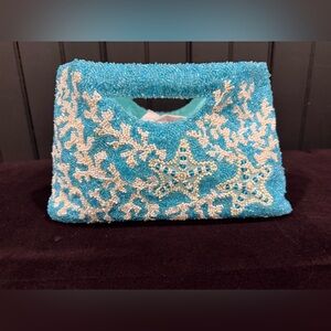 Moyna Turquoise and Cream Beaded Clutch